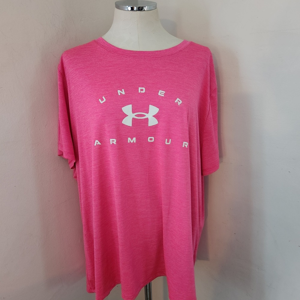 Under Armour Womens 3X Pink HeatGear Loose Fit Short Sleeve Graphic T-Shirt